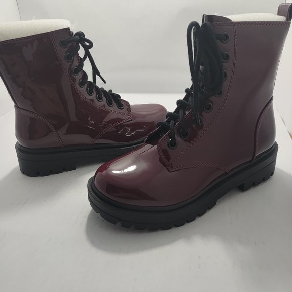 Soda Burgundy Combat Boots - Picture 2 of 7